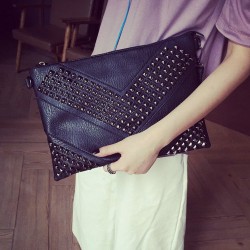 Metal Stud Punk Style Black Leather Hand Bag 2016 Sale [16022308] – $75.00 : Chrome Hearts ...