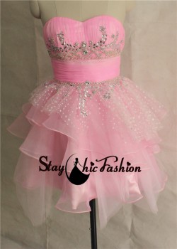 Staychicfashion Pink Pleated Strapless Sequined Layered Homecoming Dress 2014 [sc40] – $12 ...