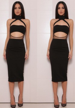 Sexy Black Cutout Top Illusion Fitted Bodycon Club Dress [160204] – $125.00 : Cheap Bandag ...