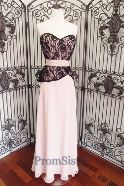 Black Pink Lace Top Strapless Chiffon Bridesmaid Dress – $125.00