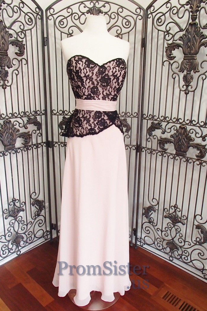Black Pink Lace Top Strapless Chiffon Bridesmaid Dress – $125.00