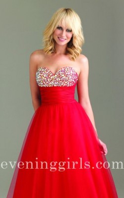 A Line Sweetheart Neckline Ball Gown Red Sequin Prom Dresses Night Moves 6465 [Night Moves 6465] ...