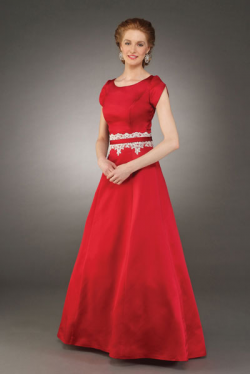 US$163.99 2015 Scoop Red Short Sleeves Bowknot Satin Floor Length Appliques Ruched