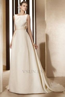 Vestido de novia vintage Diosa Barco Sin mangas Otoño Marfil – vsun.es