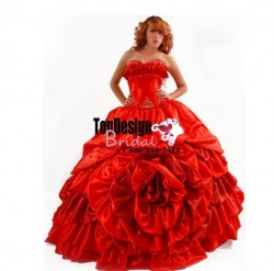 2017 new beaded red pick up taffeta corset sweet 15 quinceanera dress
