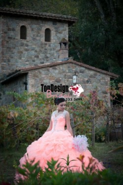2017 New Beaded Sweet 15 Ball Gown Peach Satin Organza Prom Dress Gown Vestidos De 15 Anos with  ...