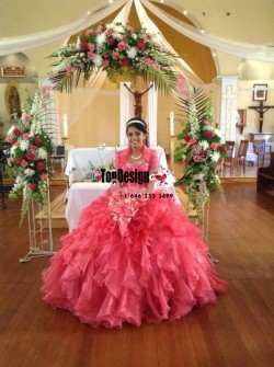 2017 New Beaded Sweet 15 Ball Gown Watermelone Satin Organza Prom Dress Gown Vestidos De 15 Anos