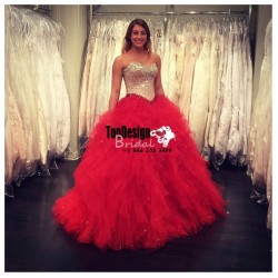 Wholesale 2017 Sweet 15 Dress Tulle Ball Gown Red Quinceanera Dress With Beaded Bodice Sweet 16  ...