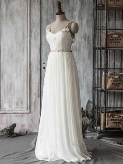 A-line Sweetheart Chiffon Tulle Sweep Train Beading Wedding Dresses in UK