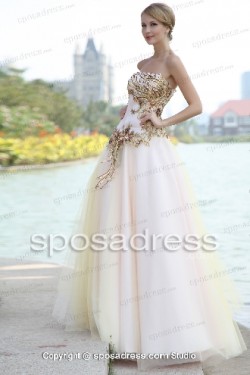 High End Pink Tulle Strapless Prom Dress With Sequined Appliques – Sposadress.com
