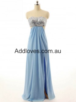 Glorious A-Line Long Blue Chiffon Prom Dresses at addloves.com.au