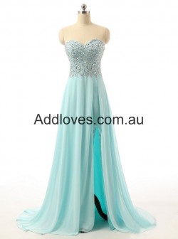 Simple A-Line Floor-Length Sweetheart Blue Chiffon Prom Dresses at addloves.com.au