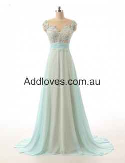 Tempting A-Line Floor-Length Scoop Chiffon Prom Dresses at addloves.com.au