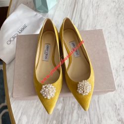 Jimmy Choo Romy Suede Shoes With Pearl Embellished Yellow