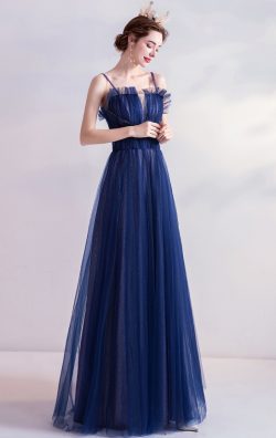 Straps Blue Formal Dresses Online Cheap Floor Length Evening Gowns 2021