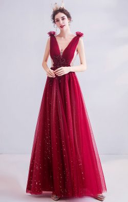 V Neck Red Formal Gowns Online for Party,Organza Plus size Formal dresses Perth Online Stores