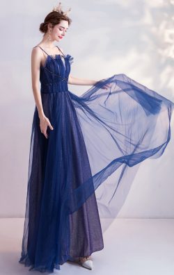 Navy Blue Organza evening Gown a line full length formal clothing