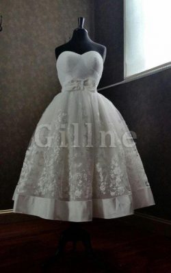 Abito da Sposa in Organza Semplice con Increspato con Fiocco con Criss-cross – Gillne.it