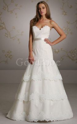 Robe de mariée sans dos de traîne courte ceinture manche nulle avec gradins – GoodRobe