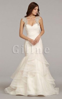 Abito da Sposa con Seghettato con Increspato Coda A Strascico Corto Bassa in Organza – Gil ...