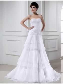 Robe de mariée avec zip de bustier en organza manche nulle de tour de ceinture en haute –  ...