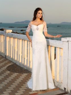 Robe de mariée longue de tour de ceinture en haute en plage de col en cœur jusqu’au sol &# ...