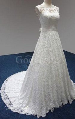 Robe de mariée naturel cordon manche nulle a salle intérieure col en bateau – GoodRobe