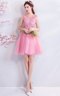 Formaldressau Pink Formal Dress Knee Length School Dress 2021-2022