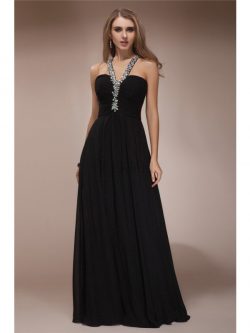 Chiffon Enganliegendes Anständiges Abendkleid mit Empire Taille mit Perlen – MeKleid.de