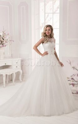 Robe de mariée longue appliques longueur au niveau de sol textile en tulle avec fleurs – G ...