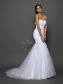 Robe de mariée naturel de col en cœur cordon avec sans manches avec fronce – GoodRobe