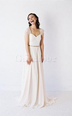 Robe de mariée plissage col en forme de cœur de col carré v encolure de traîne courte – Go ...