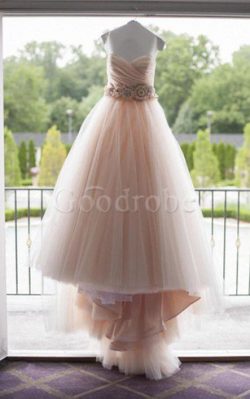 Robe de mariée romantique de mode de bal avec perle textile en tulle avec fleurs – GoodRobe