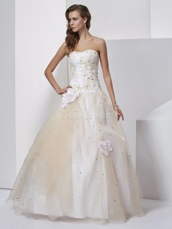 Robe de quinceanera longue avec fleurs textile en tulle avec lacets de mode de bal – GoodRobe