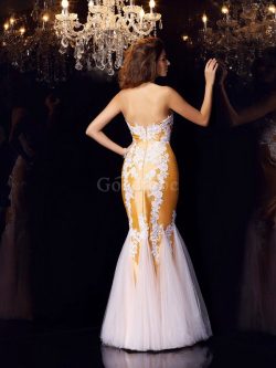 Robe de soirée jusqu’au sol de sirène avec sans manches appliques de col en cœur – G ...