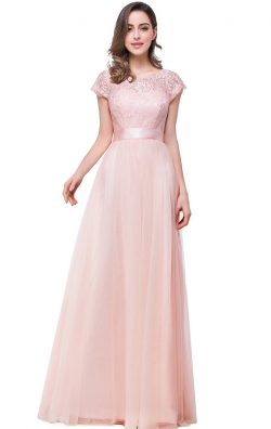 Formaldressau Round Neck Pink Lace and Tulle Formal Dresses Online AU