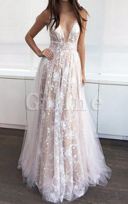 A-Line Sleeveless Vintage Romantic Floor Length Prom Dress – Gillne.com