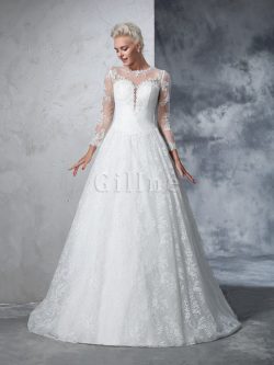 Jewel Ball Gown Long Sleeves Lace Long Wedding Dress – Gillne.com