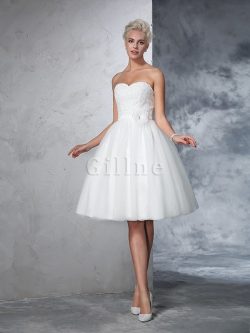Zipper Up Short Natural Waist Sleeveless Sweetheart Wedding Dress – Gillne.com