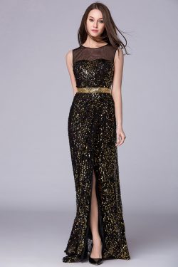 High Split Black Evening Gowns Floor Length Mermaid Formal Dresses