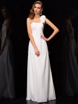 Robe de bal avec zip avec fronce manche nulle d’épaule asymétrique avec fleurs – Goo ...