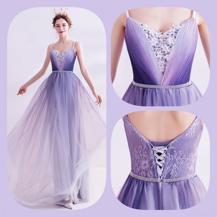 Purple Straps Organza Evening Formal Wear