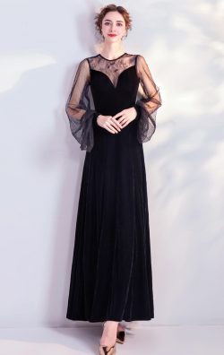 Black Round Neck Evening Dress Online UK 2022 Floor Length Formal Gowns