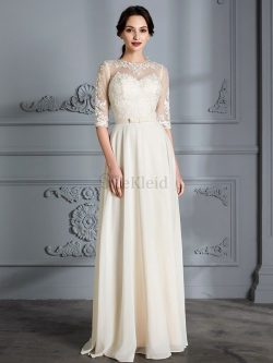 A-Line Prinzessin Natürliche Taile Brautkleid aus Chiffon mit Schaufel Ausschnitt – MeKleid.de