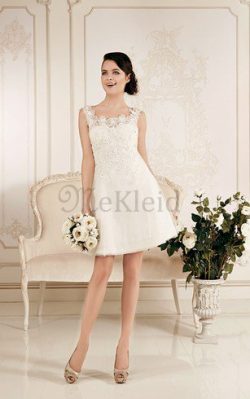 A-Line Ärmellos Natürliche Taile Mini Brautkleid mit Applikation – MeKleid.de