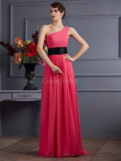 Robe de soirée longue manche nulle a-ligne d’épaule asymétrique de princesse – GoodRobe