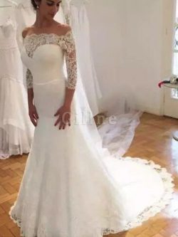 Abito da sposa incredibile a sala a chiesa spazzola treno lungo naturale – Gillne.it