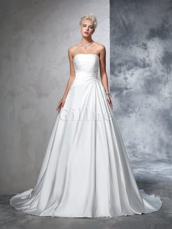 Abito da Sposa Alta Vita in Raso con Increspato Senza Strap Senza Maniche – Gillne.it