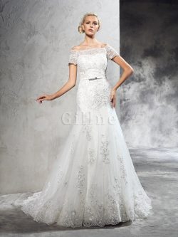 Abito da Sposa Cerniera con Applique Tubino Naturale Lungo – Gillne.it