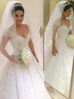 Abito da Sposa con Perline V-Scollo in Tulle Radiosa A Terra – Gillne.it